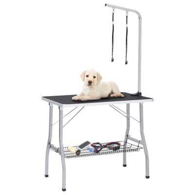 vidaXL regulējams suņu kopšanas galds ar 2 cilpām un grozu