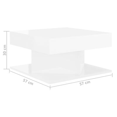vidaXL kafijas galdiņš, spīdīgi balts, 57x57x30 cm, skaidu plāksne