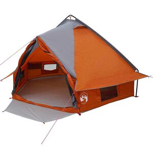 vidaXL Tīpu telts 4 personām Pelēka un oranža 388 x 320 x 169 cm