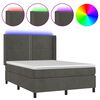 vidaXL atsperu gulta ar matraci, LED, tum&scaron;i pelēks samts, 140x190 cm
