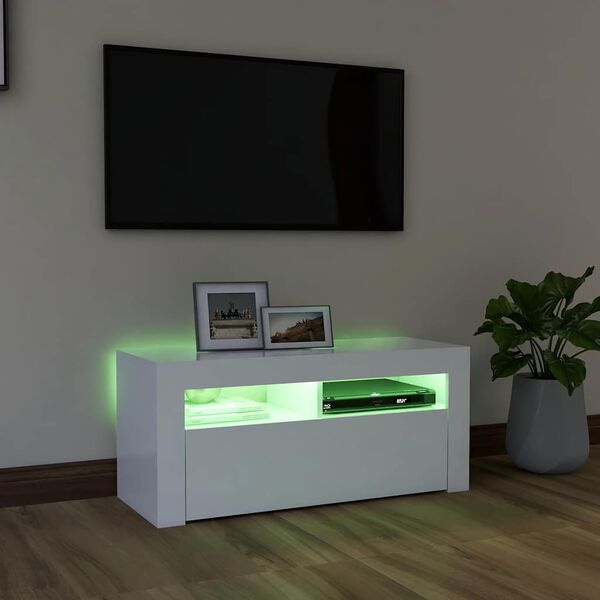 vidaXL TV galdiņ&scaron; ar LED lampiņām, 90x35x40 cm, balts