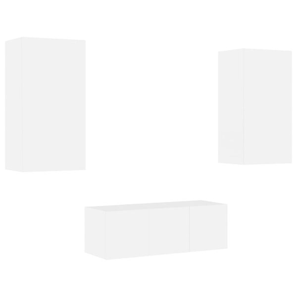 vidaXL 4-daļīgs TV skapī&scaron;u komplekts ar LED, balts, inženierijas koks