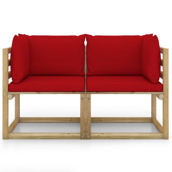 vidaXL dārza stūra dīvāni ar matračiem, 2 gab., zaļi impregnēta priede