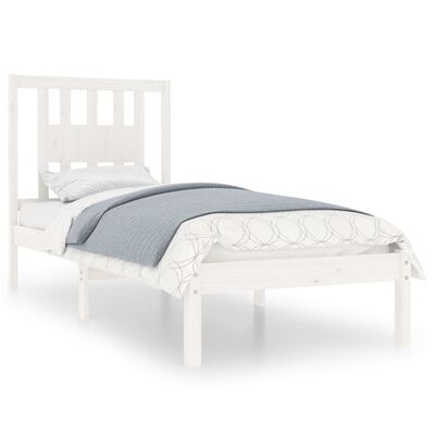 vidaXL gultas rāmis, balts masīvkoks, 75x190 cm, mazs, vienvietīgs