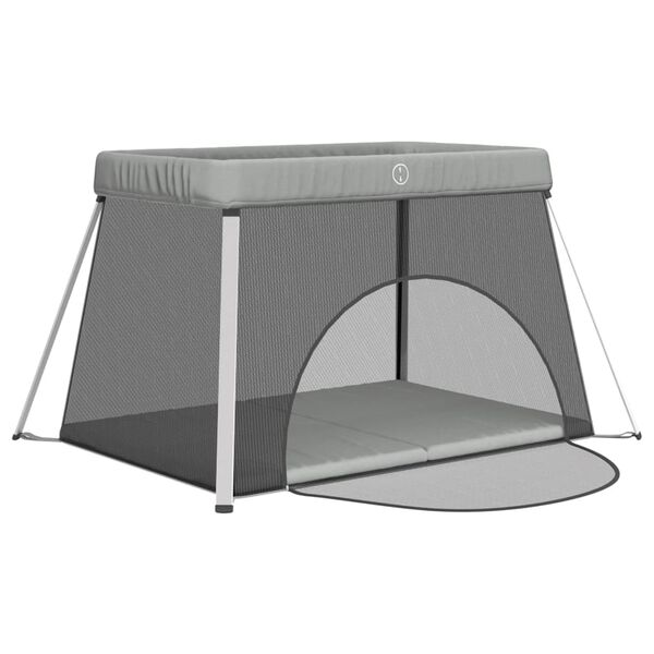 vidaXL bērnu sētiņa ar matraci, gaiši pelēks lina audums