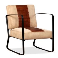 vidaXL atpūtas krēsls, brūna dabīgā āda un audekls
