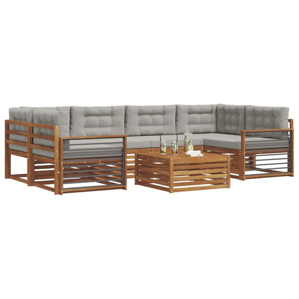 vidaXL Āra dīvānu komplekts ar spilvenu 7 pcs Dabīgs un gai&scaron;i pelēks