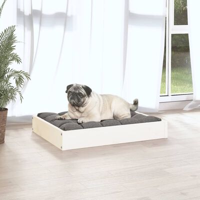 vidaXL suņu gulta, balta, 61,5x49x9 cm, priedes masīvkoks
