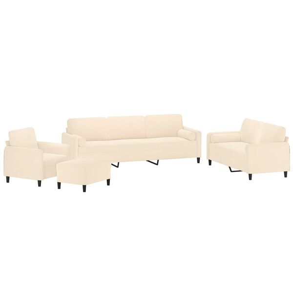vidaXL četrdaļīgs dīvānu komplekts ar spilveniem, krēmkrāsas samts