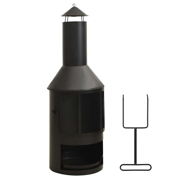 vidaXL dārza krāsns ar režģi un kruķi, 47x47x135,7 cm, tērauds