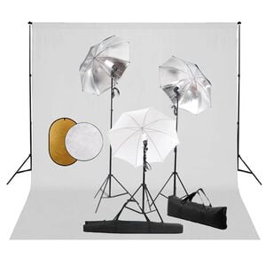 vidaXL fotostudijas komplekts &ndash; lampas, lietussargi, fons, reflektori