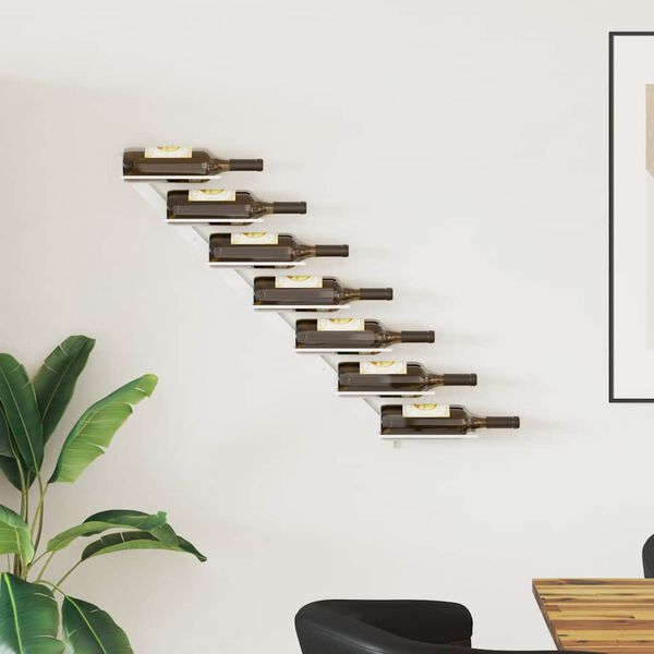 vidaXL vīna pudeļu sienas plaukts 7 pudelēm, balts, metāls