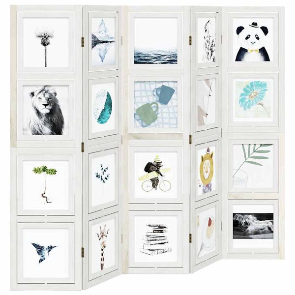 vidaXL 5-paneļu istabas aizslietnis, balts, paulonijas masīvkoks