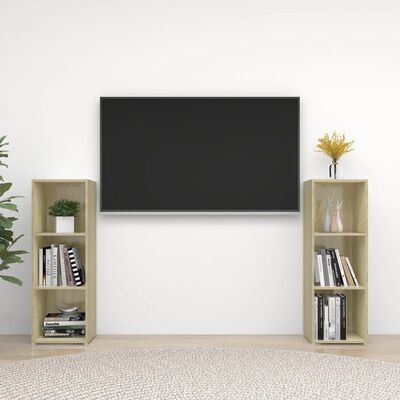 vidaXL TV plaukti, 2 gb., balti, ozolkoka, 107x35x37cm, skaidu plāksne