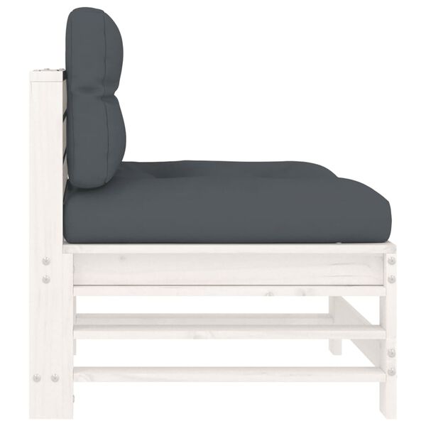 vidaXL vidējais dīvāns ar matračiem, balts priedes masīvkoks