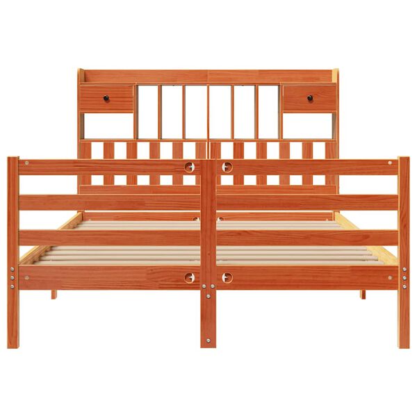 vidaXL gulta ar grāmatu plauktu, bez matrača, 140x190 cm, priedes koks