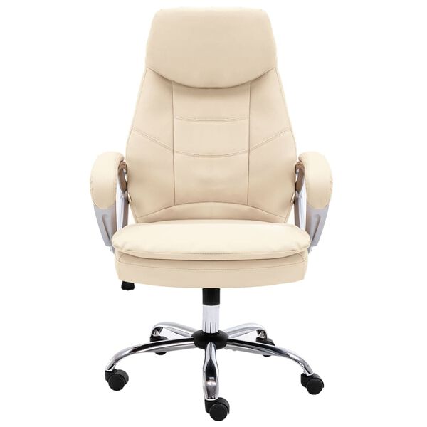 vidaXL biroja krēsls, krēmkrāsas dabīgā āda