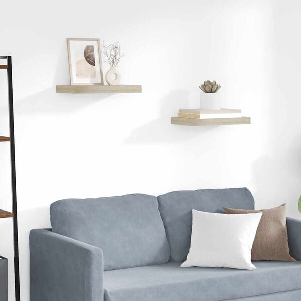 vidaXL sienas plaukti, 2 gab., ozolkoka krāsā, 40x23x3,8 cm, MDF