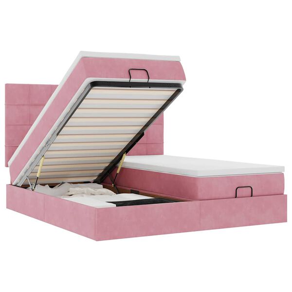 vidaXL Osmaņu gultas rāmis ar matračiem rozā 200x200cm audums