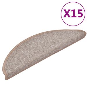vidaXL kāpņu paklājiņi, 15 gab., 56x17x3 cm, gai&scaron;i brūni, pusapaļi