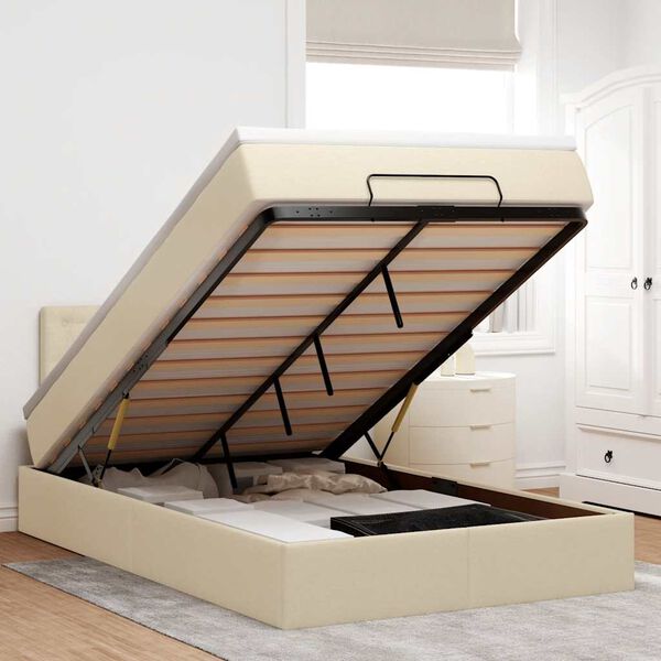 vidaXL Osmaņu gulta ar matraci&LEDs, krēmkrāsas, 120x190 cm, audums