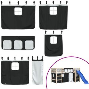 vidaXL aizkari augstajai gultai, melni ar baltu, poliesters