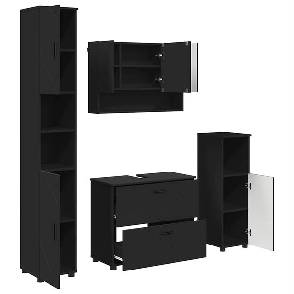 vidaXL Vannas istabas mēbeļu komplekts ar atvilktni 4 pcs Melna