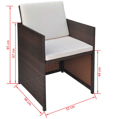 vidaXL dārza krēsli, 2 gb., matrači un spilveni, PE rotangpalma, brūni