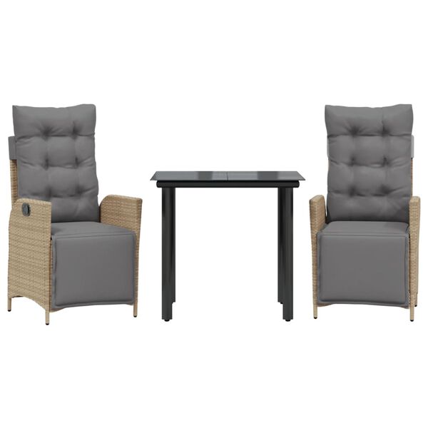 vidaXL 3-daļīgs dārza mēbeļu komplekts, matrači, bē&scaron;a PE rotangpalma