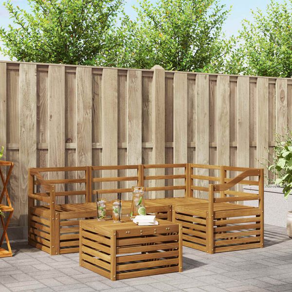 vidaXL Āra dīvānu komplekts 5 pcs Dabiska Cietā akācijas koks