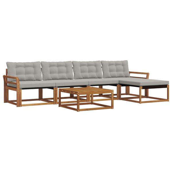 vidaXL Āra dīvānu komplekts ar spilvenu 6 pcs Dabīgs un gai&scaron;i pelēks