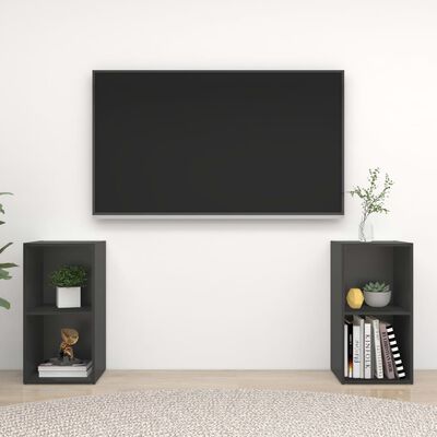 vidaXL TV plaukti, 2 gab., pelēki, 72x35x36,5 cm, skaidu plāksne