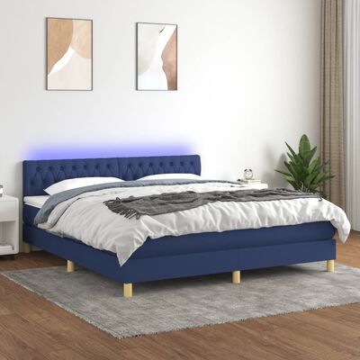 vidaXL atsperu gulta ar matraci, LED, zils audums, 160x200 cm