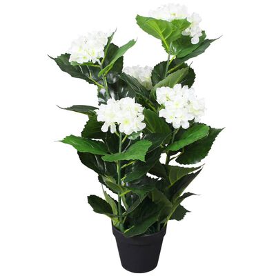 vidaXL mākslīgais augs, hortenzijas ar podiņu, 60 cm, baltas
