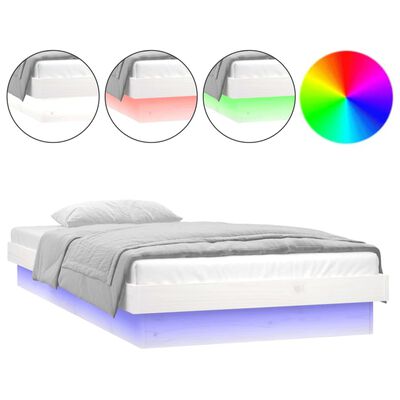 vidaXL gultas rāmis, LED, balts, 90x190 cm, vienvietīgs, masīvkoks