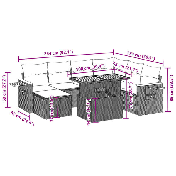 vidaXL 8-daļīgs dārza dīvāna komplekts, matrači, melna PE rotangpalma