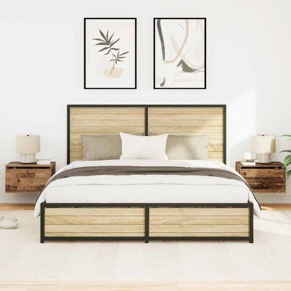 vidaXL Sienā piestiprināms naktsgaldiņ&scaron; ar atvilktni 2 pcs Vecs koks