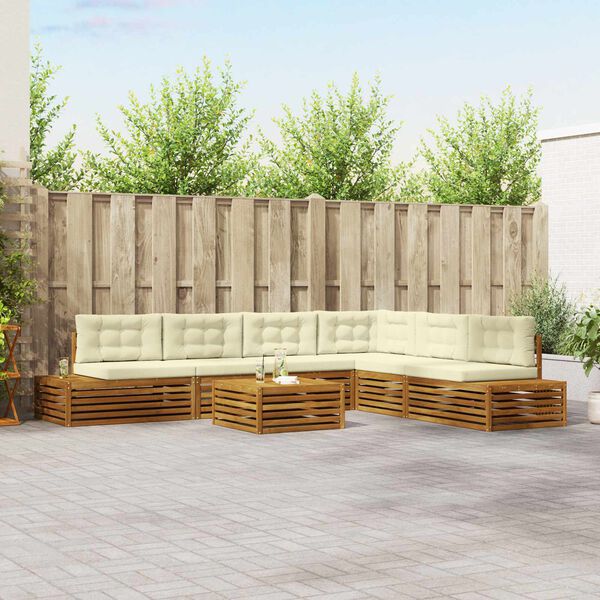 vidaXL Āra dīvānu komplekts ar spilvenu 7 Gabals Dabisks un krējuma