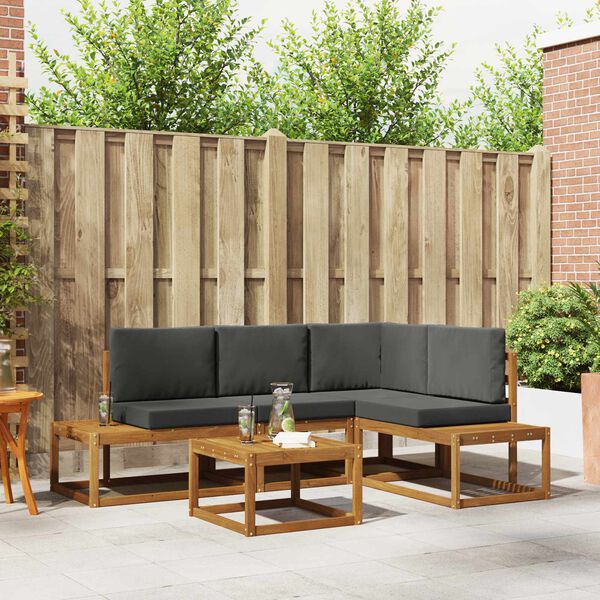 vidaXL Āra dīvānu komplekts ar spilvenu 5 Gabals Dabisks un antracīts