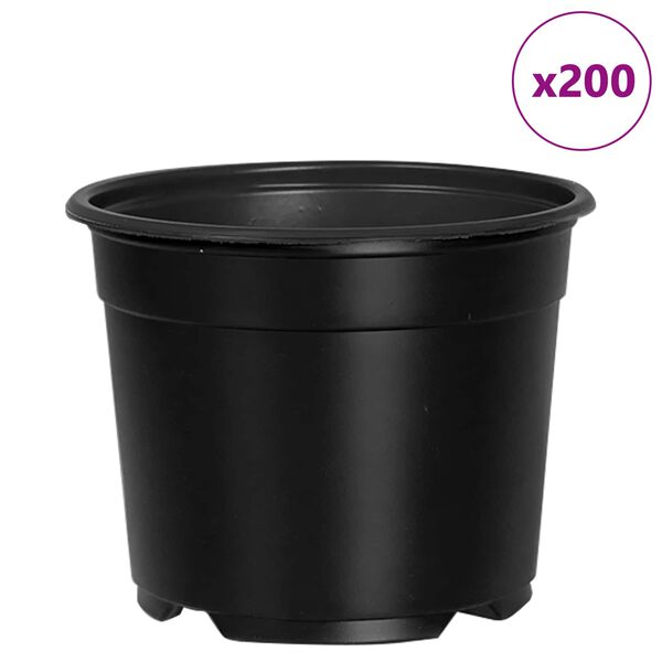 vidaXL Ziedu pods 200 pcs Melna &Oslash; 15 x 12.5 cm Plastmasa