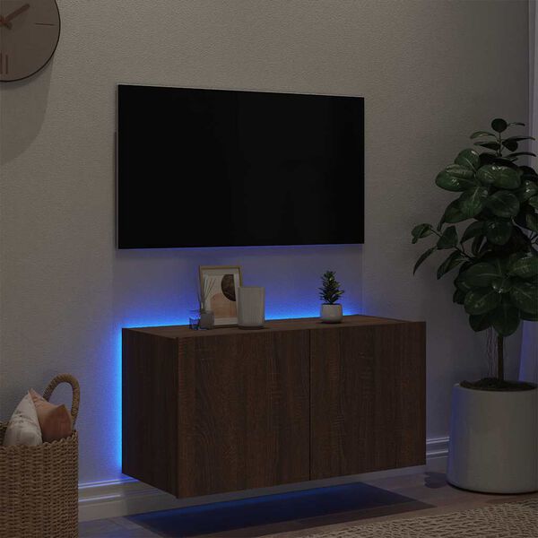 vidaXL TV plaukti ar LED lampiņām, 80x35x41 cm, brūna ozolkoka