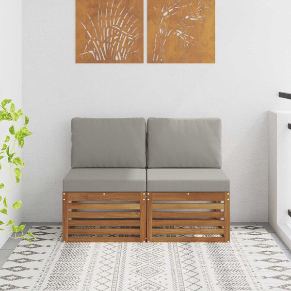 vidaXL 2 Gabals Āra vidējā dīvāns Cietā akācijas koks Dabiska