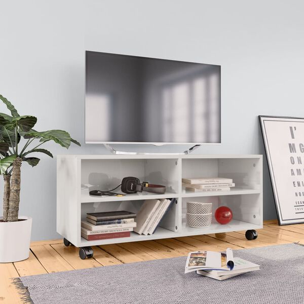 vidaXL TV skapītis uz ritentiņiem, 90x35x35cm inženierijas koks, balts