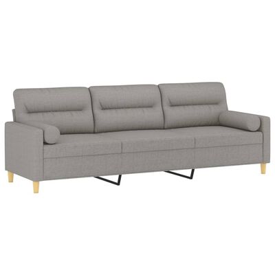 vidaXL trīsvietīgs dīvāns ar spilveniem, gaiši pelēks, 210 cm, audums