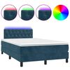 vidaXL atsperu gulta ar matraci, LED, tum&scaron;i zils samts, 120x190 cm