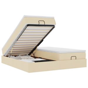 vidaXL Osmaņu gultas rāmis ar matračiem krēmkrāsas 180x200cm audums