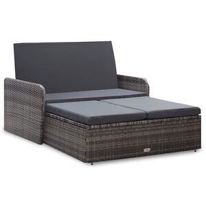 vidaXL 2-daļīgs dārza atpūtas mēbeļu komplekts ar matračiem, pelēks PE