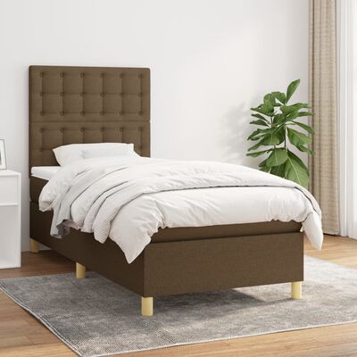 vidaXL atsperu gulta ar matraci, tumši brūna, 90x190 cm, audums