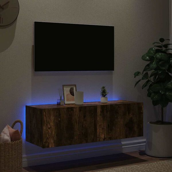 vidaXL TV plaukti ar LED lampiņām, 100x35x31 cm, ozolkoka krāsā