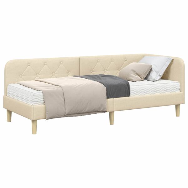 vidaXL Stūra gultas rāmis ar matraci Krēmkrāsa 80 x 200 cm audums